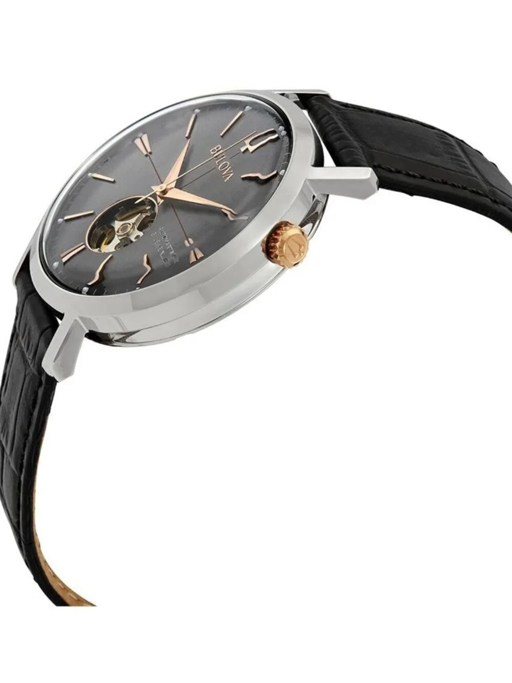 NWT Bulova Classic Automatic Grey Dial Black Leather Men's Watch
